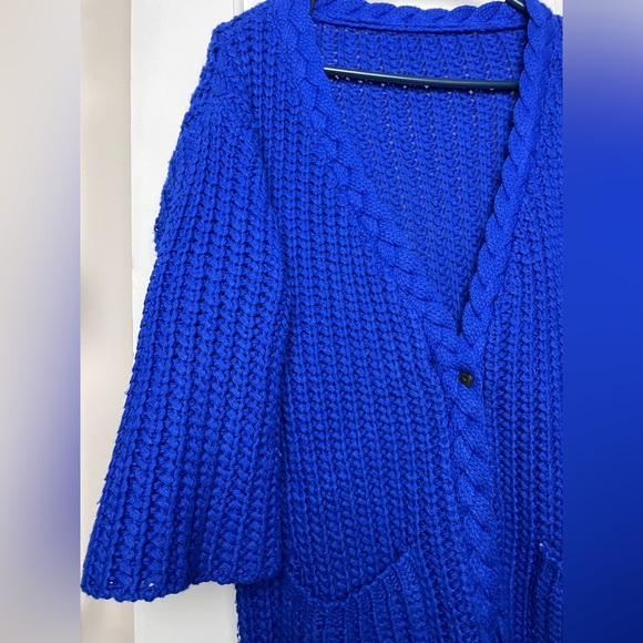Gorgeous royal blue thick winter wool tweed coat jacket - Picture 6 of 8